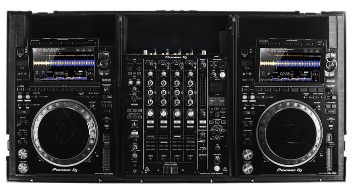 Odyssey FZGS12CDJWXD2BL Black Coffin Case For DJ Mixer And Two Media Players With Glide Platform
