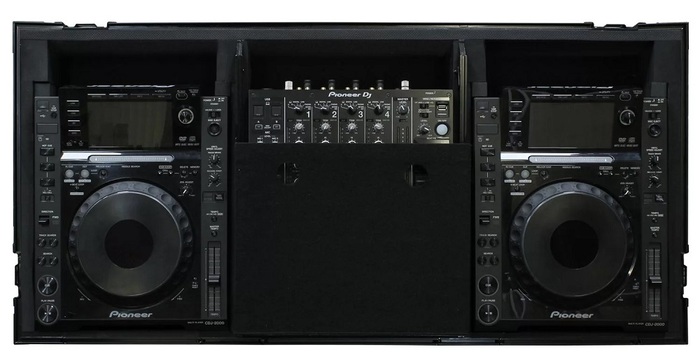 Odyssey FZGSL12CDJWRBL 12" Flight Coffin Case With Wheels And Glide Platform For DJ Mixer And Two Battle Position Turntables