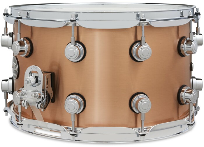 DW Performance Series 8x14" Polished Copper Snare Drum Performance Quarter-sized Lugs, TruePitch Tuning Tension Rods, And MAG Throw-off