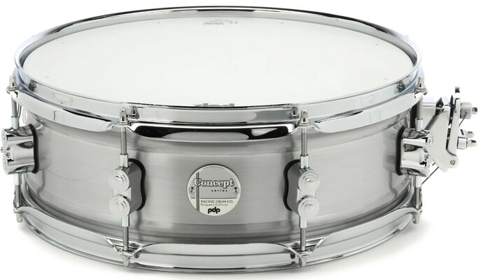 Pacific Drums Concept Series Natural Satin Brushed Aluminum 6.5x14" 1.2mm Snar MAG Throw-off™, True-Pitch Tuning™ Rods, And Remo Heads