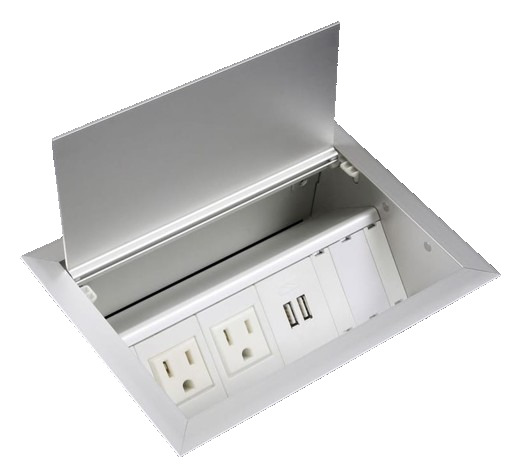 FSR SYM-IN-2AC-1CA-AW Symphony In-Table Stocked Model With 2 AC Outlets, 1 Dual USB Charger, Aluminum Housing, White Inserts