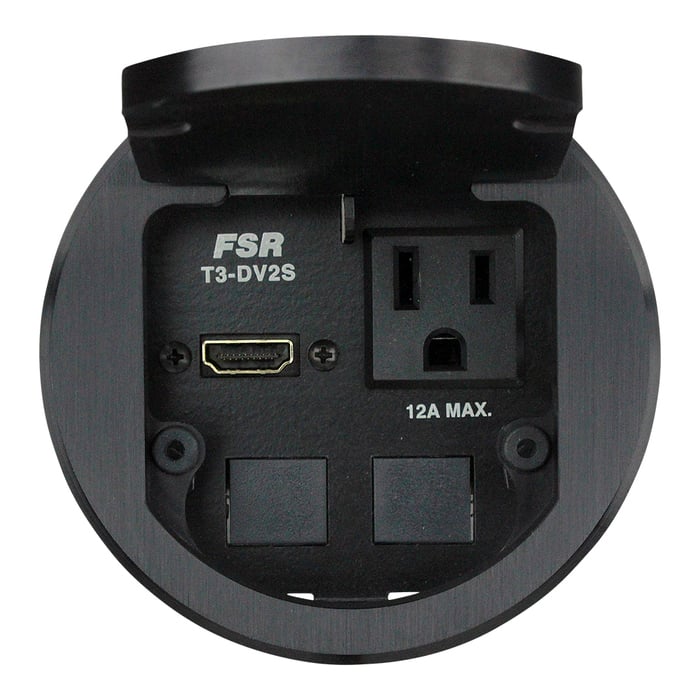 FSR T3-DV2S 1B BLK 3.5" HDMI Round Table Box With Button And LED, Black