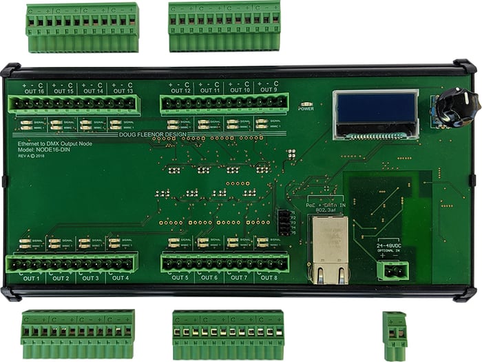 Doug Fleenor Design NODE16-DIN 16 Port Ethernet To DMX Interface, DIN-rail Mounted