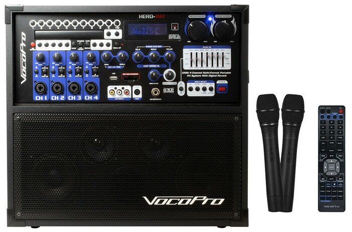 VocoPro HERO-REC-BT-3 Portable Multi-Format 4-Channel PA With Bluetooth