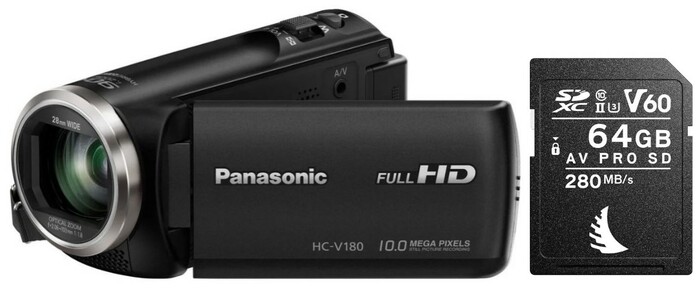 Panasonic HC-V180K Handycam With Angelbird SDXC 64GB Memory Card