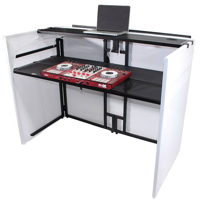 ProX XF-MESA-MEDIA MESA MEDIA Portable DJ Facade Table Station With TV Mount, Scrims And Bag