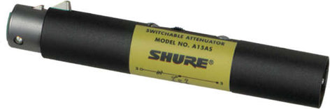 Shure A15AS In-Line Switchable Attenuator Between 15, 20, And 25dB, XLRF To XLRM