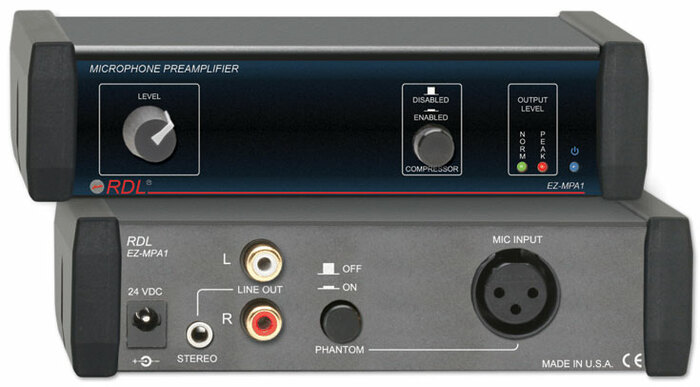 RDL EZ-MPA1 Microphone Preamplifier, Stereo Output With Compressors