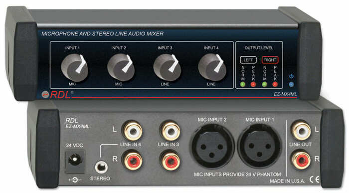 RDL EZ-MX4ML 4X1 Mic And Stereo Line Audio Mixer