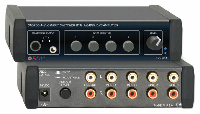RDL EZ-HSX4 Stereo Audio Input Switcher With Headphone Amp, 4X1