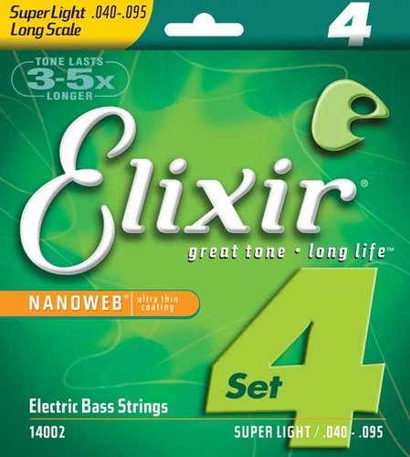 Elixir 14002 Super Light Long Scale Electric Bass Strings With NANOWEB Coating