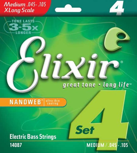 Elixir 14087 Medium Extra Long Scale Electric Bass Strings With NANOWEB Coating