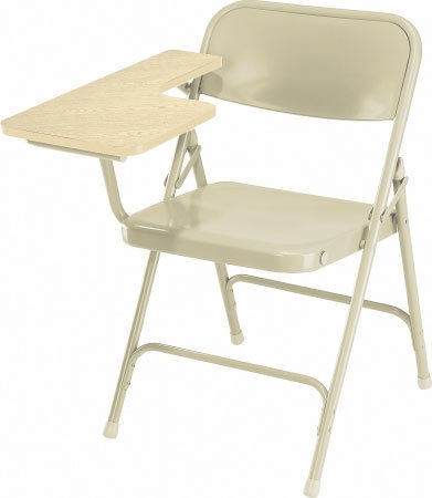 National Public Seating 5201R Folding Chair With Right Tab Arm, Oak/Beige