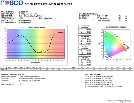 Rosco E-Colour #137 Filter 21"x24" Sheet, Special Lavender