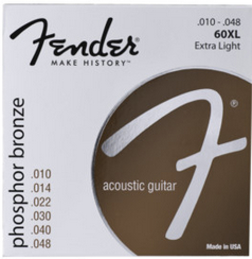 Fender 60XL Phospohor Bronze Acoustic Strings .010-.048 Extra Light Gauge Acoustic Guitar Strings for sale