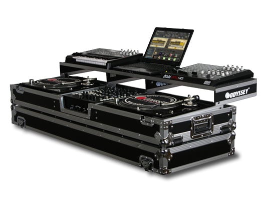 Odyssey FZGSDJ12W Flight Zone Glide Style Ata Dj Coffin With Wheels For A 12 Mixer & Two Turntables In Standard Position 