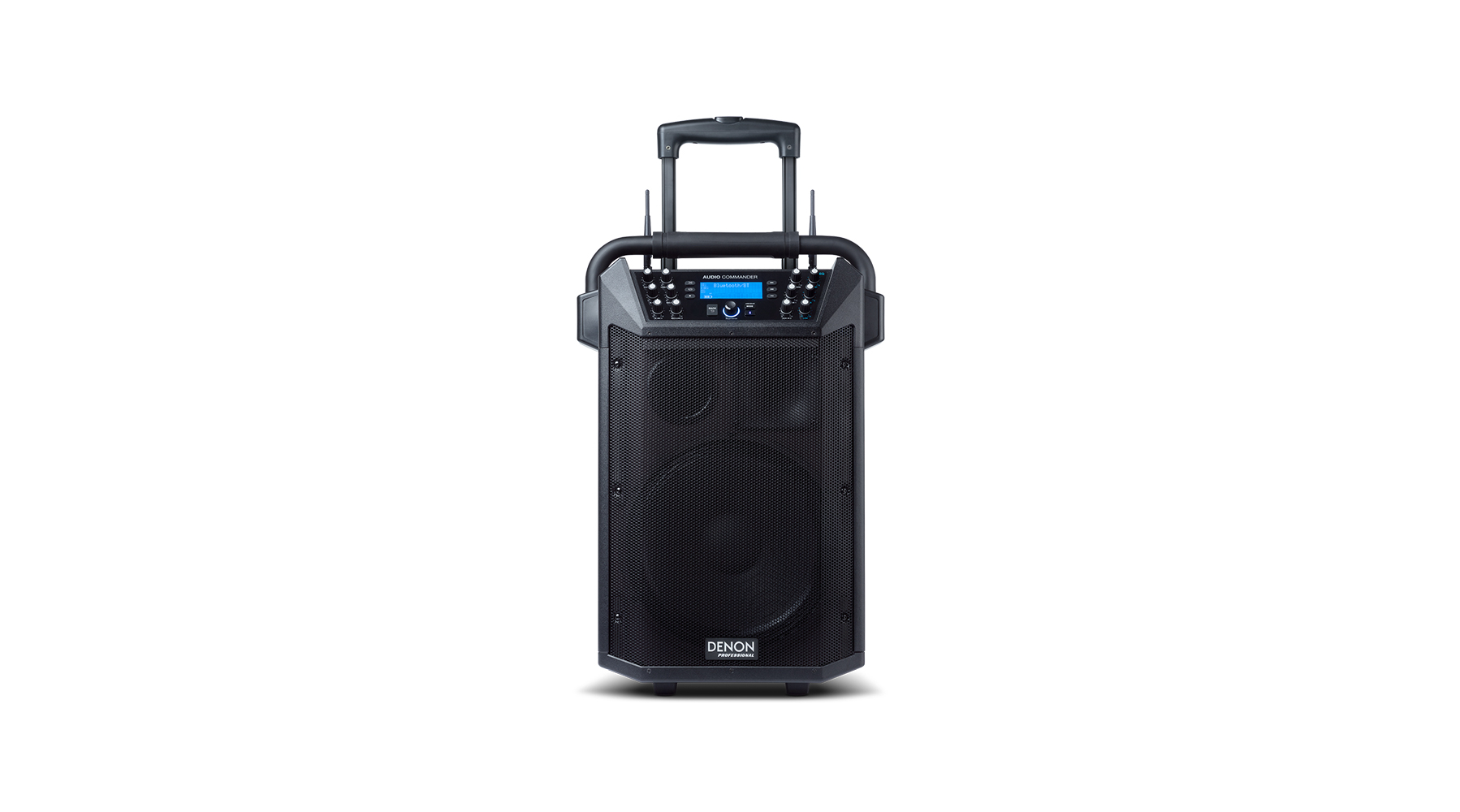 denon audio commander professional mobile pa system with two wireless microphones