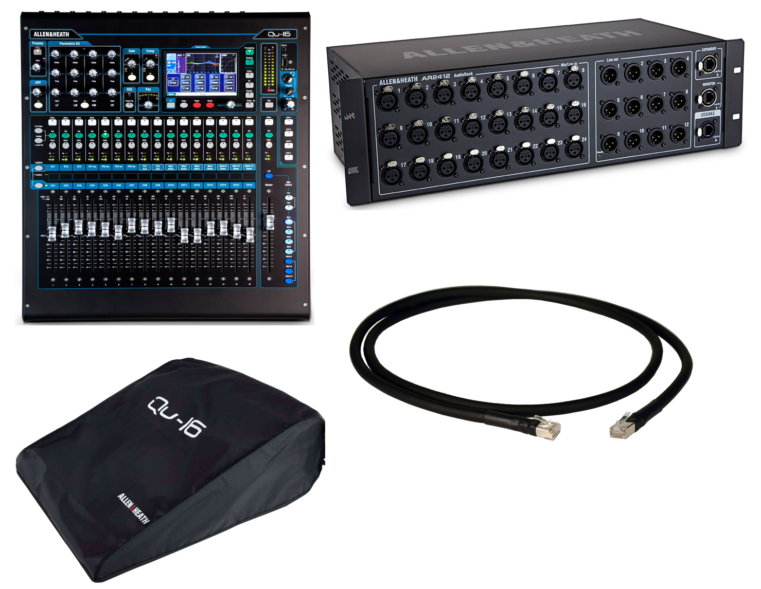 Allen & Heath QU-16C-STARTER-PCK-K 16-Channel Digital Mixer And Stagebox  Bundle