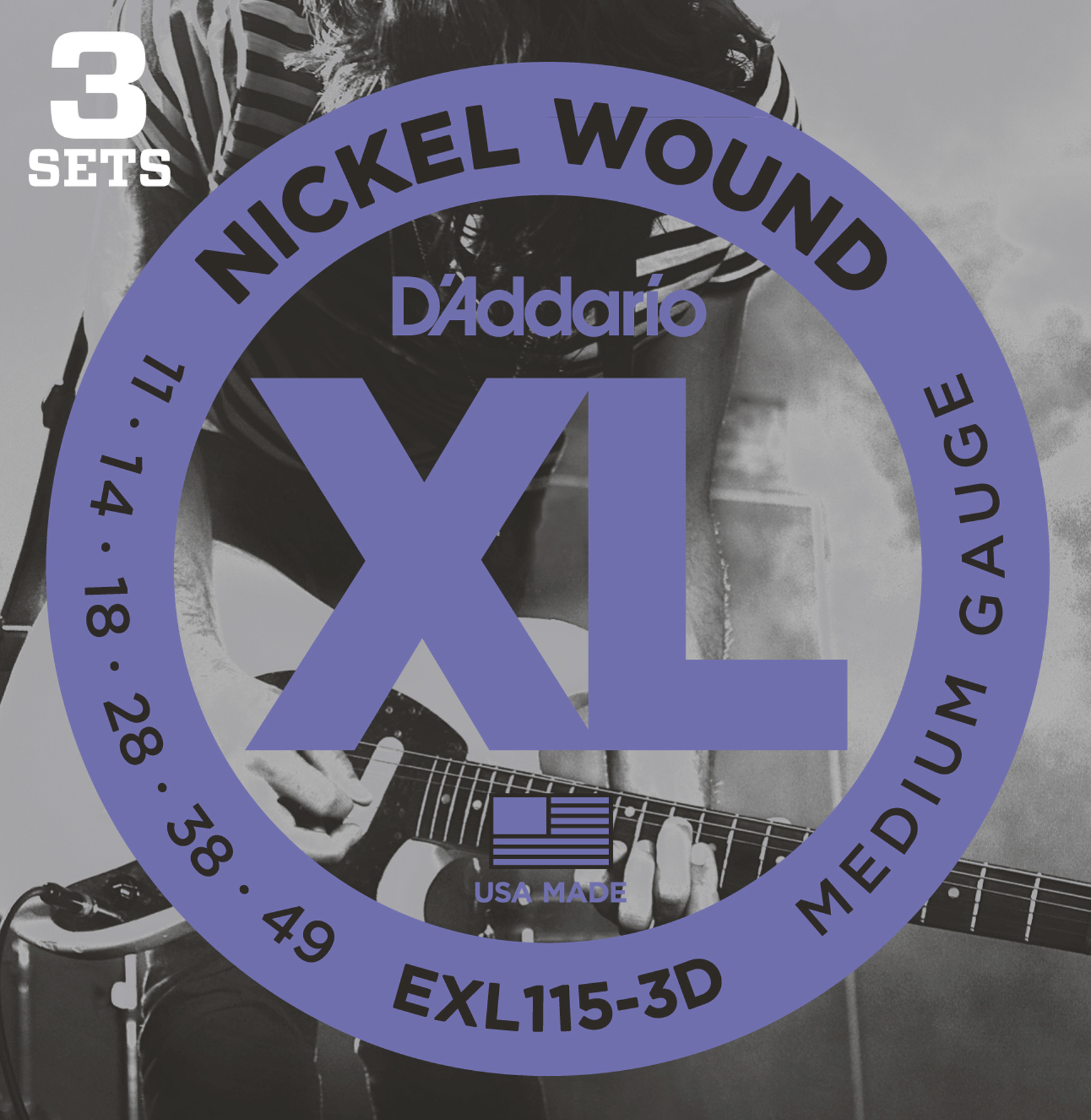 D`Addario EXL115-3D 3 Pack of Blues/Jazz Rock XL Electric Guitar Strings for sale