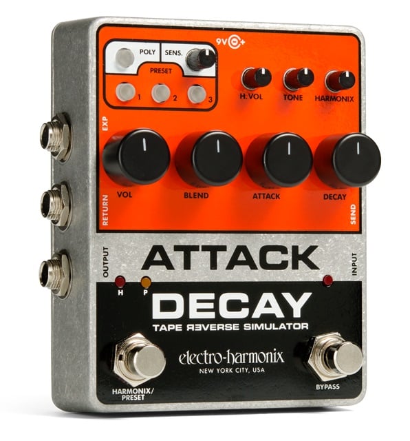 Electro-Harmonix Attack Decay Reverse Tape Simulator Pedal With Volume Envelope Modulation And Distortion Circuit for sale