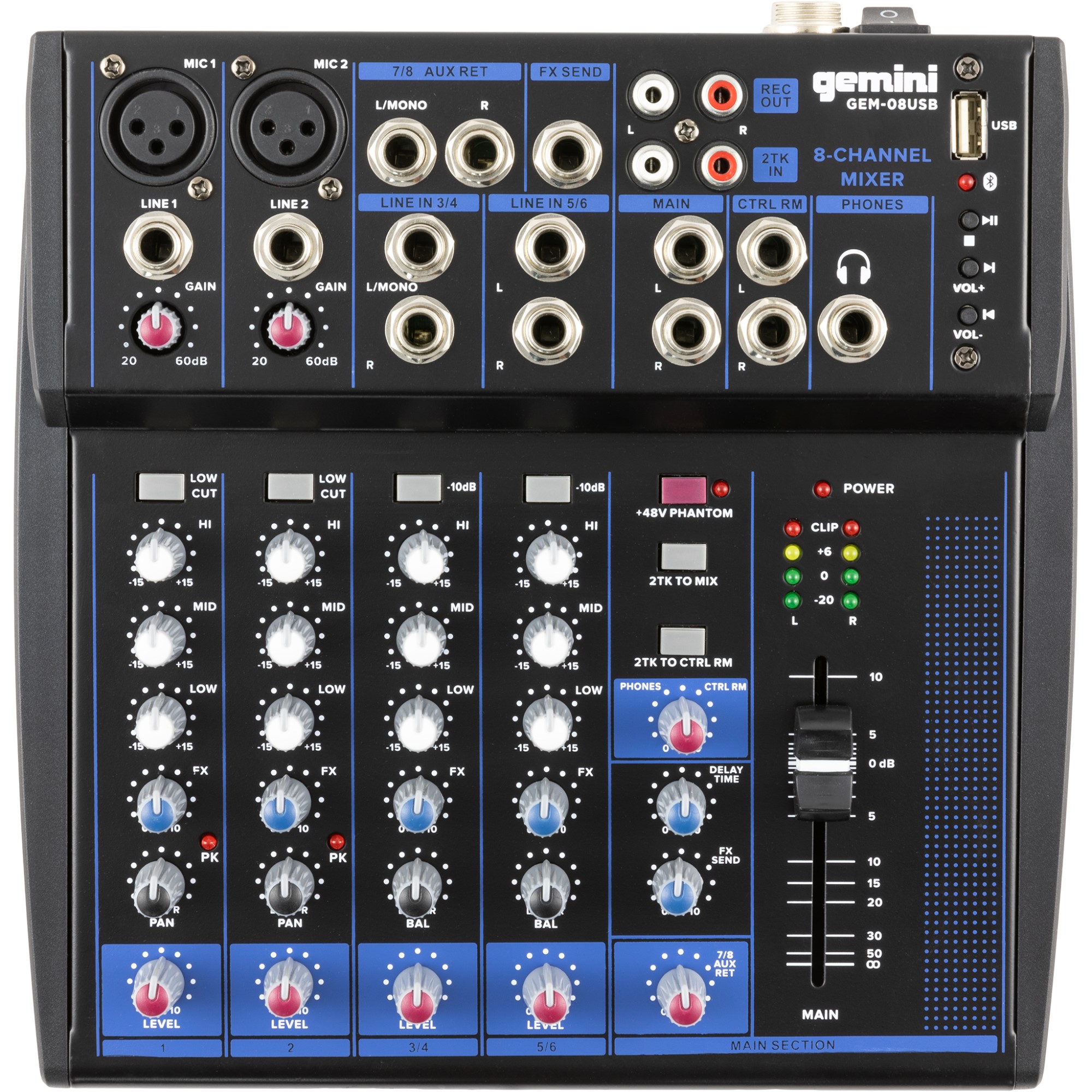 Photos - Mixing Desk Gemini GEM-08USB 8-Channel Compact Analog Mixer, USB 