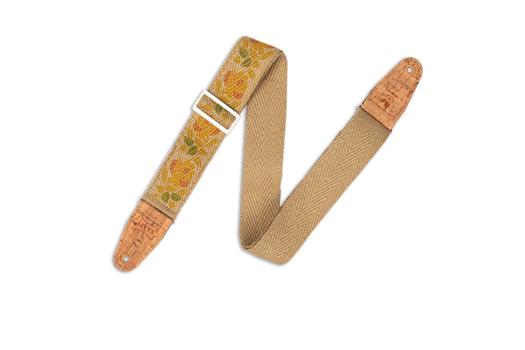 Levys MH8P-008 2 Inch Hemp Vegan Guitar Strap W/ Printed Rosa Motif, Yellow for sale