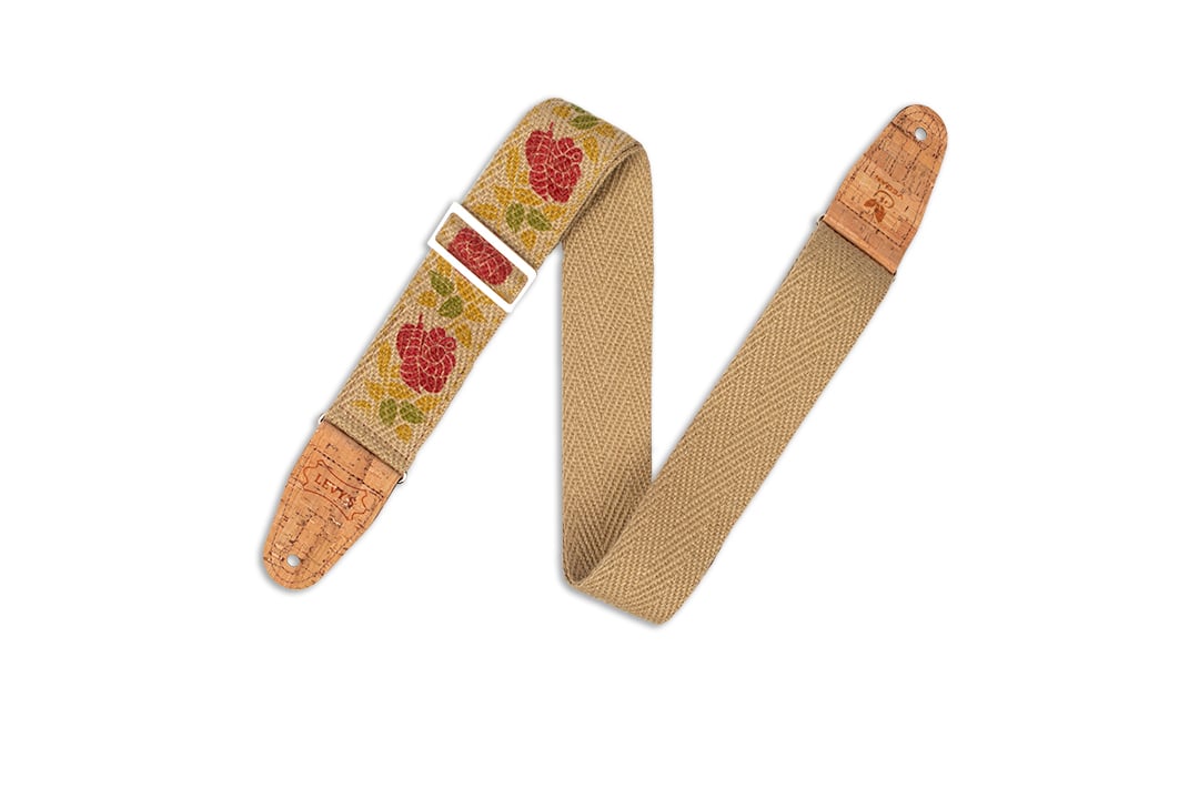 Levys MH8P-009 2 Inch Hemp Vegan Guitar Strap W/ Printed Rosa Motif In Pink for sale