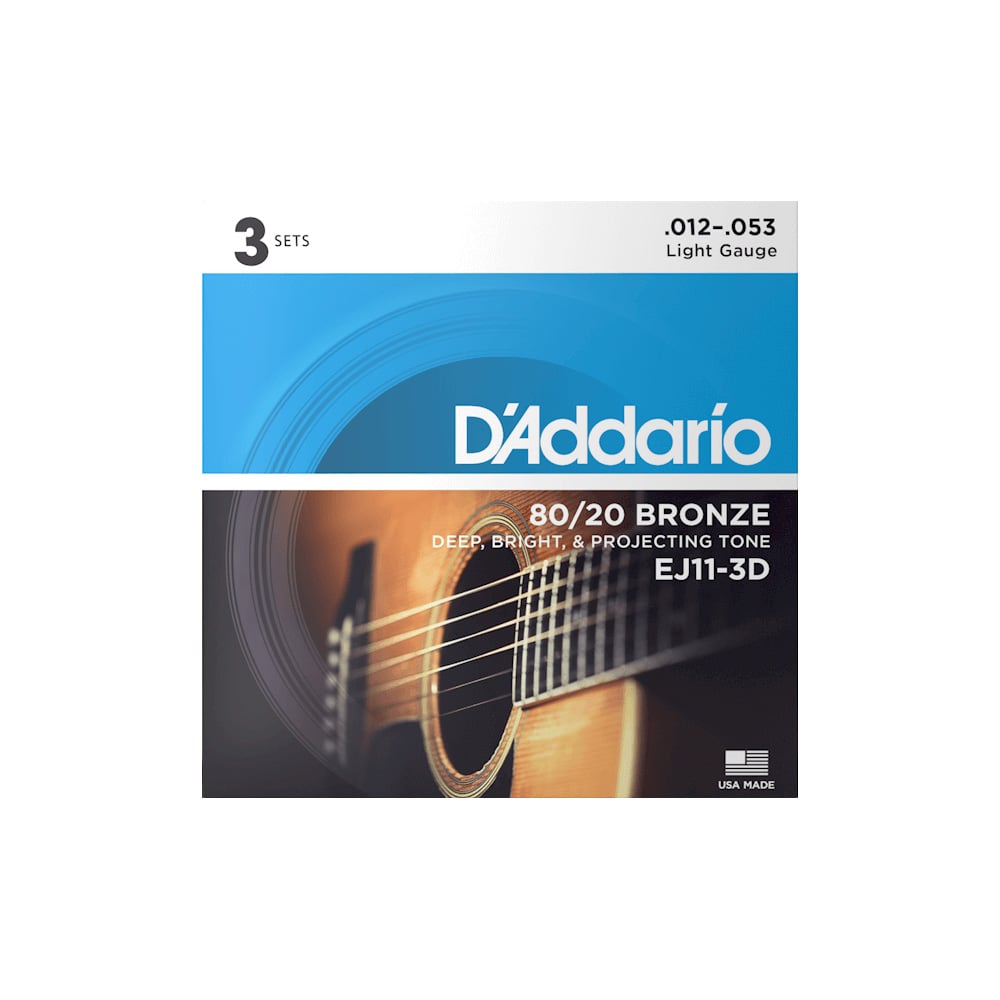 D`Addario EJ11-3D D’Addario EJ11-3D 3-PACK ACOUS GTR 80/20 BRZ LT for sale