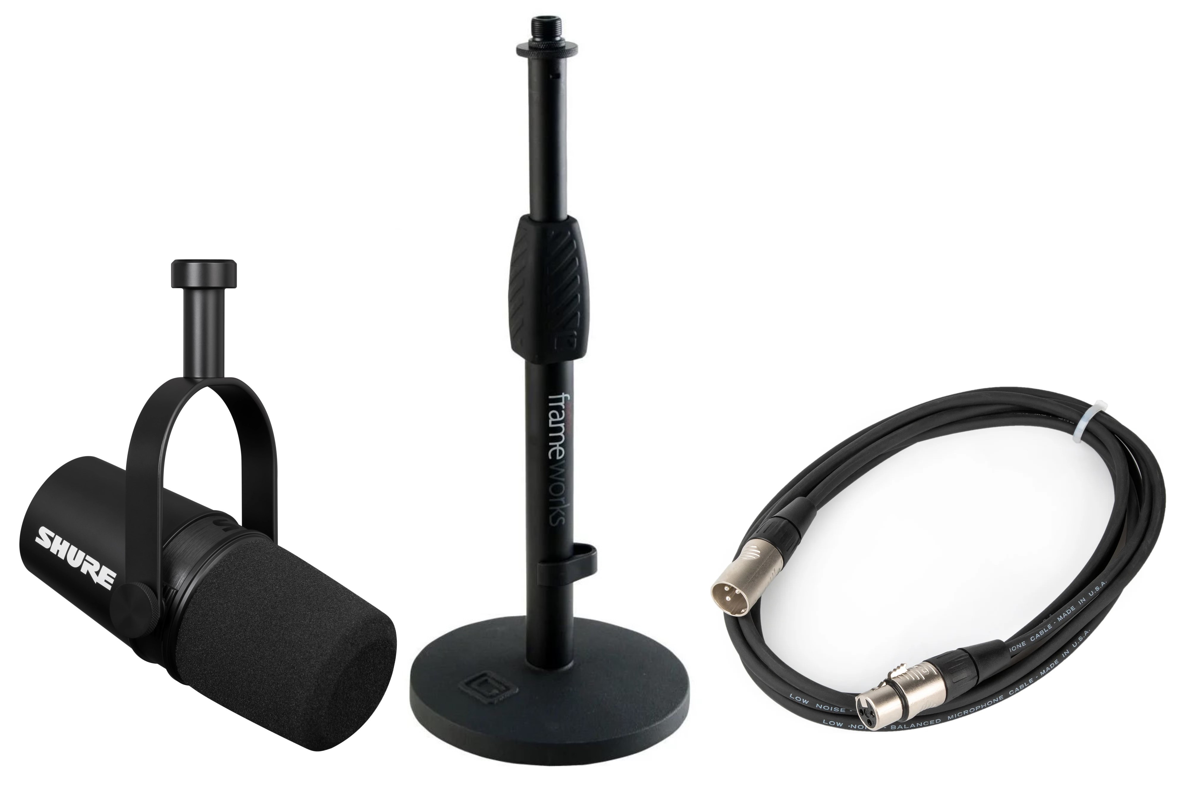 Shure Pack Micro MV7X + Pied de table 23230 + interface SSL2 + Câble  CCM2.5FM + SRH240A-BK