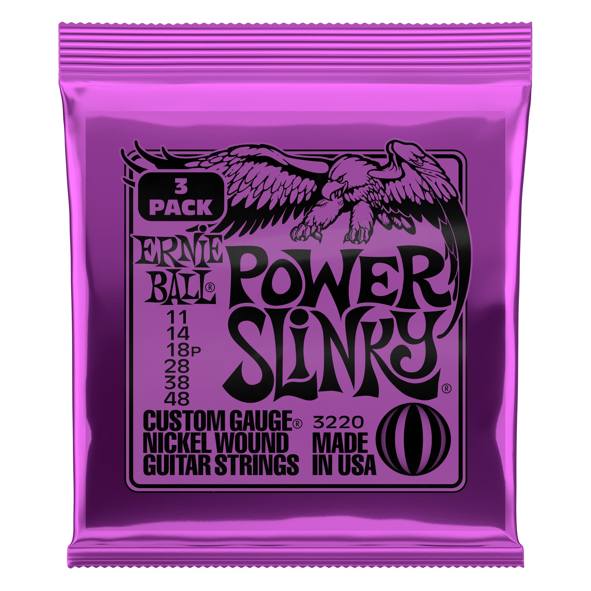 Ernie Ball P03220 Power Slinky Nickel Wound Electric Guitar Strings 3 Pack for sale