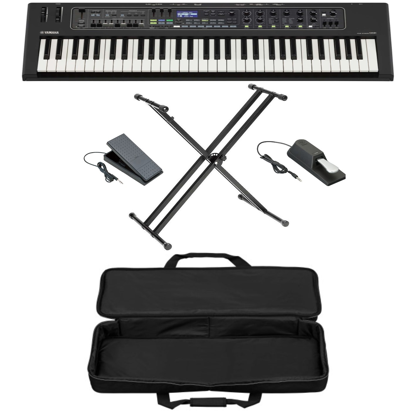 Yamaha CK61 Portable Stage Bundle 61-Key Stage Keyboard with Pro Stand,  Soft Case, Sustain and Volume Pedal