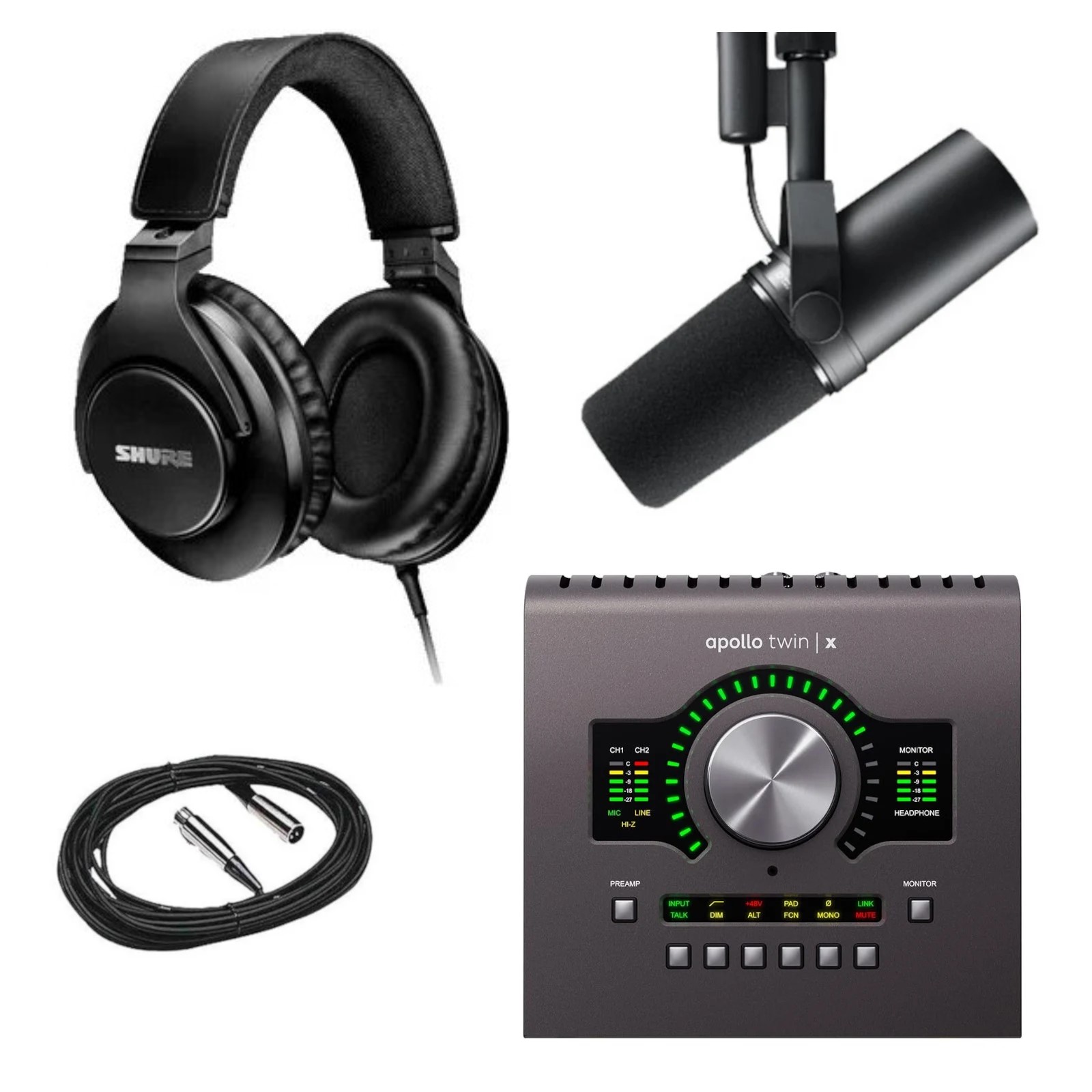 Universal Audio Apollo Twin X Duo HE Bundle 10x6 Thunderbolt Interface With  Shure SM7B Mic, SRH440A Headphones And 25' Mic Cable