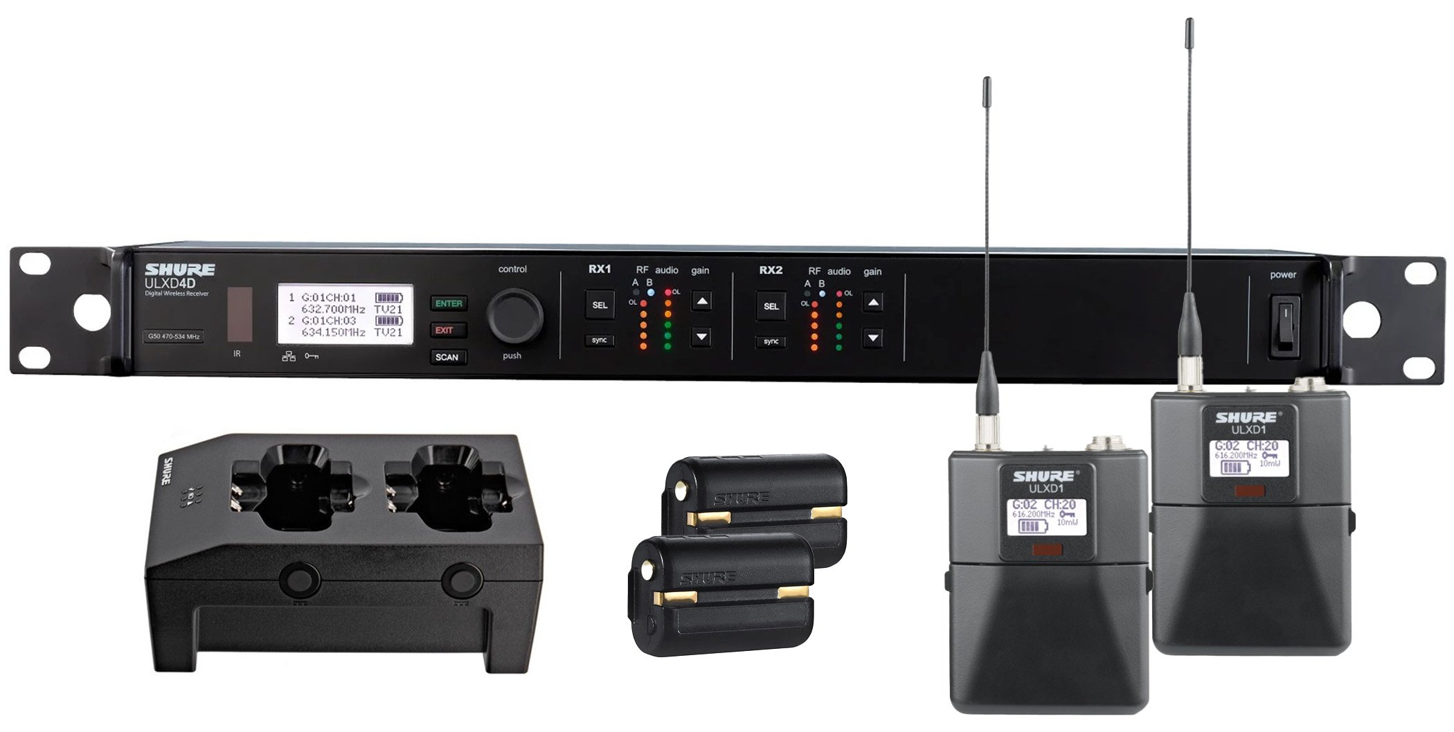 Shure ULXD14D-H50 ULXD Dual Channel Wireless Bundle with Bodypack ...