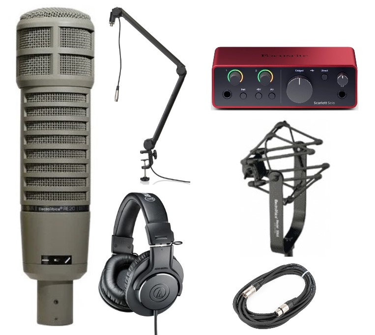 Electro-Voice Voice Over RE20 Bundle Dynamic Microphone With Boom Mic Stand  And Audio Interface